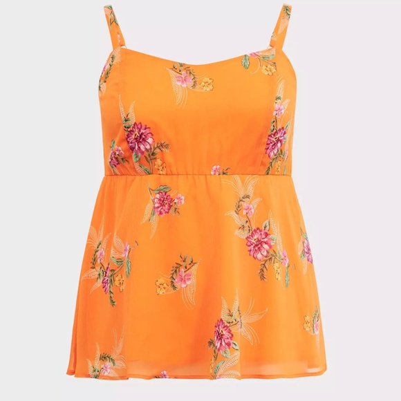 Torrid Babydoll Chiffon Cami plus size 3X  Floral Orange adjustable straps Beach - Picture 1 of 16